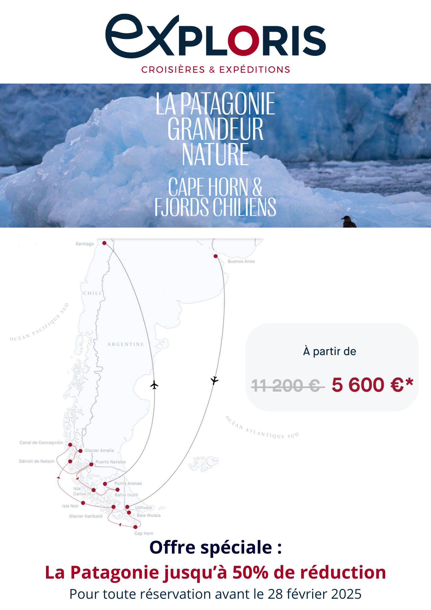 Offre Exploris : -50% sur la Patagonie