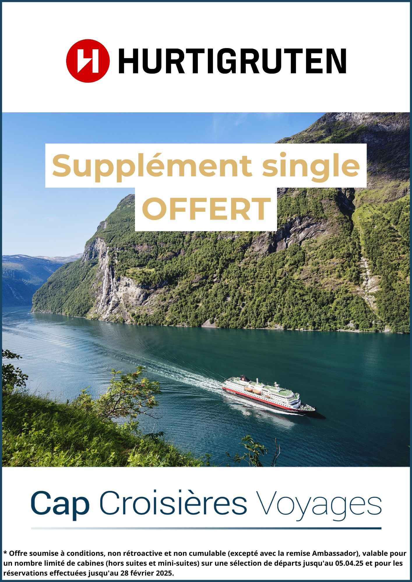 Offre Hurtigruten : Supplément Single OFFERT